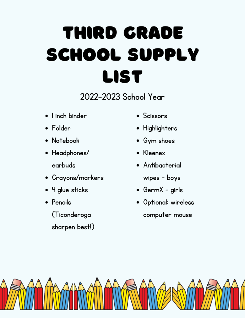 3rd Grade Supply List