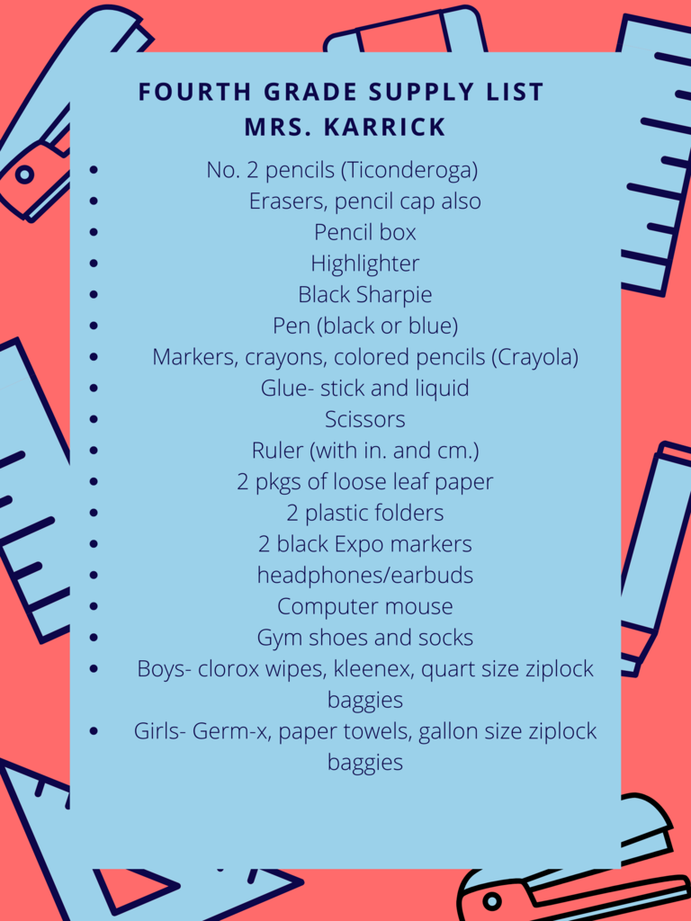 4th Grade Supply List - Karrick 